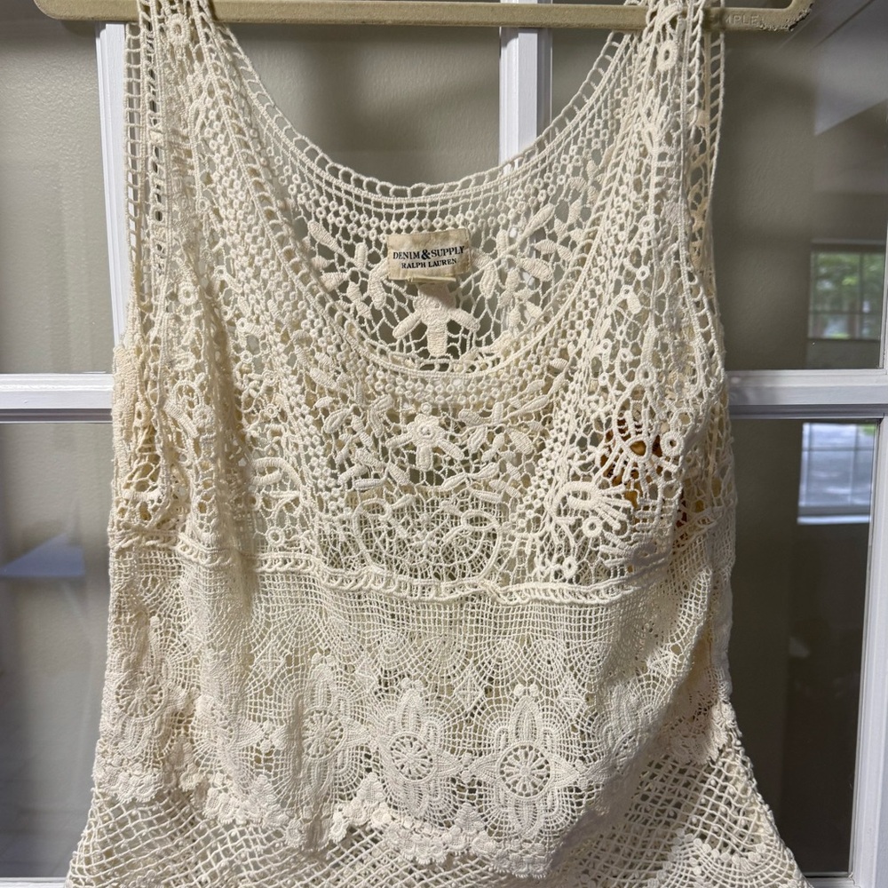 Denim & Supply Ralph Lauren Cream Cropped Embellished Tank Top